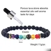 6 milímetros Homens Mulheres Preto Natural Lava Pedra Bead Bracelet Essencial difusor de óleos Cura 7 Chakras estiramento ajustável Yoga Bracelet Jóias