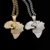 New Hip hop Jewelry North America Pendant Necklace Gold Color Bling Cubic Zircon Men North American Lions Necklace with Rope chain For Gift