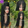 Peruca longa natural preta/loira/marrom Box Braids totalmente amarrada à mão Peruca de renda trançada feminina africana trança de cabelo peruca frontal de renda sintética