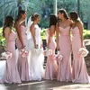 2020 블러쉬 핑크 아랍어 인어 신부 들러리 드레스 아가씨가없는 주름 플러스 사이즈 긴 바닥 길이 웨딩 게스트 하녀 명예 가운