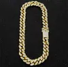 Hip Hop Bling Iced Out 20mm 16-24Inches Heavy Cuban Link Kedja Halsband Guld Silver Smycken För Män