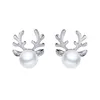 Luxury Pearl Antlers Stud Örhängen Julrene Elk Djur Rhinestone Crystal Silver Örhängen för Kvinnor Flickor Mode Smycken Gift