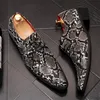 Sapatos de couro dos homens de pele de cobra imprime homens de negócios vestido estilo clássico preto lace up dedo apontado sapatos para homens sapatos oxford