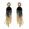 4 color Bohemian with Alloy Resin Beads Long Tassel Drop Dangle Earrings for Women Statement Party Jewelry