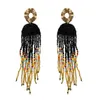 4 kleuren Boheems met Legering Hars Kralen Lange Tassel Drop Dangle Oorbellen voor Vrouwen Statement Party Sieraden