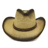 Summer Outdoor Men Women Paper Straw Sunshade Cap Beach Hat Black Spray Paint Breathable Unisex Panama Style Cowboy Hats308Y