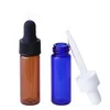 Amber Blue 4ml Glass E Flytande Reagent Pipette Dropper Flaskor för eterisk oljeperfym E Juice med svarta vita lock