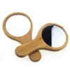 Natural Wood Mirror Wooden Hand Mirror Vintage 1PC Portable Compact Makeup Vanity Hand Held Mirror With Handle RRA1387