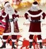 زينة عيد الميلاد ديلوكس المخملية سانتا كلوز البدلة الكبار الرجال زي قفازات + شال + قبعة + بلايز + حزام + غطاء القدم + قفازات تأثيري عالية الجودة 1