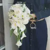 1 adet Gelin Holding Çiçek Yapay Çiçekler Düğün Gelin Buketi Su Damlacıkları Şelale