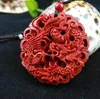 Chinese Natural Red Organic Cinnabar Dragon Phoenix Pendant Necklace Fashion Charm Jewellery Lucky Amulet Gifts for Women