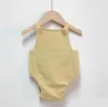 Ins Mais novo Designer Bebê Bebê Menino Menino Romper Roupas Sólido Azul Azul Botão de Verão Rosto Recém-nascido Cinto Recém-nascido Romper Onesies