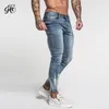 Gingtto Hellblaue zerrissene Jeans für Herren, Slim Fit, Stretch, Hip Hop, Straßendesigner, Distressed-Jeans für Herren, Pinseldruck, Jeans, Marke zm43