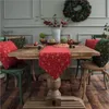 赤いクリスマステーブルランナーベルスノーフレークホーム装飾テーブルクロスリネンパーティーフェスティバルランナー