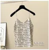 New women's casual loose satin fabric English words print spaghetti strap vest camisole sleeveless tank tops