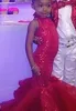 2020 American Little Miss Girls Pageant Dresses Vermelho Brilhante Lantejoulas Sereia Aniversário Festa De Formatura Casamento Vestido Da Menina Flor 211R