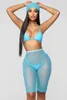 2019 New Sheer Mesh 3pcs Set Sexy Bandage Cropped Camis et Cover Up Voir à travers un pantalon Costume Transparent Beach Holiday Women Wear