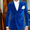 The Fashion Royal Blue Velvet Slim Fit Men Suits For Wedding Prom Party Men Stage Double Breasted Bruidy 2 -delige jasbroek9267845