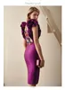 2020 Purple Mother Of The Bride Dresses V Neck 3D Floral Appliqued Beaded Wedding Guest Gown Ruffle Knee Length Satin Mother Gown6514616