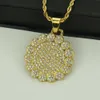 Round Cluster Medallion Gold Color Pendant Necklace Chain Charm Bling Cubic Zircon Men Women Hip Hop Jewelry For Gift