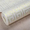 Contemporary Modern Geometric Wallpaper Neutral Greek Key Design PVC Wall Paper for Bedroom 0.53m x 10m Roll Gold on White