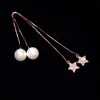 Wholesale-luxury designer glittering shiny diamonds cute star long pearl chandelier dangle stud earrings for woman girls