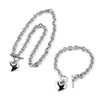 1 Set Women Stainless Steel Chain Heart Toggle Bracelet Necklace Jewelry Set