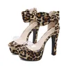 med lådan 13cm sexiga kvinnor Leopard Animal Prints Platform Block Heels Designer Sandals storlek 34 till 39 TradingBear