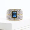 Groothandel heren luxe ring blauwe steen cz diamant mannen gouden ringen bruiloft cadeau sieraden voor mannen met doos