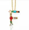 26 Initial Letter Pendant Necklaces for Women Gold Color Colorful Stones Alphabet A to Z Jewelry DIY Mix