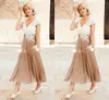 Simple White Lace Pink Chiffon Mother Of The Bride Dresses A-Line Ankle Length V Neck Wedding Guest Dresses With Applique Formal Party Gwons