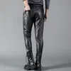 Thoshine Brand Men Leather Pants Slim Fit Elastic Style Spring Summer Fashion PU Leather Trousers Motorcycle Pants Streetwear