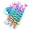 11pcs 3D Mermaid pennelli cosmetici Fish Tail spazzole di trucco fard in polvere fondazione del fronte della spazzola occhi Pennelli trucco dell'ombra di strumenti di bellezza