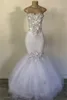 White Mermaid Wedding Dresses With Silver Gray 3D Appliques 2019 Summer Floor Length Bridal Dress Satin And Tulle Cheap Wedding Gowns