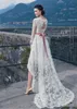 Vintage High Low Wedding Dresses With Long Sleeves Sexy Backless Sash Front Short Back Wedding Dress Cheap Full Lace Beach Bridal Gowns