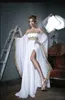 White Elegant Evening Formal Dresses Off Shoulder Gold Appliques Long Sleeves robes de soirée Side Split Sweep Train Women Prom Dresses