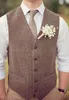 2020New Waistcoat Plus Storlek Land Brun Groom Västar För Bröllop Ull Sillben Tweed Custom Made Slim Fit Mens Suit Vest Farm Prom Dress