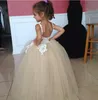 2019 Princess Cheap Lovely Cute Champagne Lång Lace Backless Flower Girl Dresses Dotter Toddler Pretty Kids First Holy Communion Dress