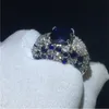 2019 Nowy najlepiej sprzedający się luksusowa biżuteria 925 Srebrna poduszka Srebrna Kształt Blue Sapphire CZ Diamond Biezs Kobiet Pierścień Wedding Pierścień G8576545