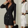 Nieuwe Fashion Womens Double Breasted Pocket Pak Blazer Lente Herfst Dames Lange Jassen Elegante Lange Mouw Blazer Bovenkleding