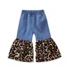 Baby Mädchen Jeans Leopard Patchwork Schlaghose Kleinkind Hose mit weitem Bein Schlaghosen Blau Denim Kinderhose Designer Babykleidung D6328