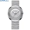 2020 luxury Women's Fashion Casual Analog Quartz Watches CRRJU Women Diamond Rhinestone crystal bracelet WristWatch Feminino 326b