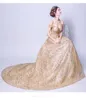 2019 Nouvelle Arrivée Paillettes D'or Robe De Bal Robe De Mariée Arabe Hors De L'épaule Dubaï Simple Élégant Non Blanc Robes De Mariée Pas Cher