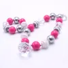 Hot Pink + Grey Color Chunky NecklaceBracelet Set Fashion Pendant Beads Bambini Ragazza Bubblegum Chunky Bead Collana Set di gioielli