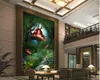 3D Duvar Kağıdı Oturma Odası Verdant Orman Narin Çiçekler Kırmızı Mantar Özel Romantik İpek Duvar Kağıdı