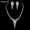 Luoteemi 4 Kleuren Nieuwe Vintage Wit Goudkleurige Verklaring Kubieke Zirkonia Ketting Oorbellen Sieraden Set voor Vrouwen Bruiloft Sieraden