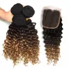 Paquetes de cabello brasileño con ondas profundas 3 piezas con cierre Ombre Honey Blonde