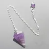 14x22mm Små Storlek Amethysts Lapis Opal Clear Crystal Stone Cone Chain Dowsing Healing Chakra Hexagon Pendulum med kedja 1pc