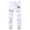 Men's Jeans Casual White Red Hole Decoration Multi-chain Non-stretchy Slim Straight Clothing