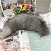 40cm/16"- Long Real Silver Blue Fox Fur Tail Keychians Cosplay Toy Keyrings Car KeyChain Bag Charm Tassels